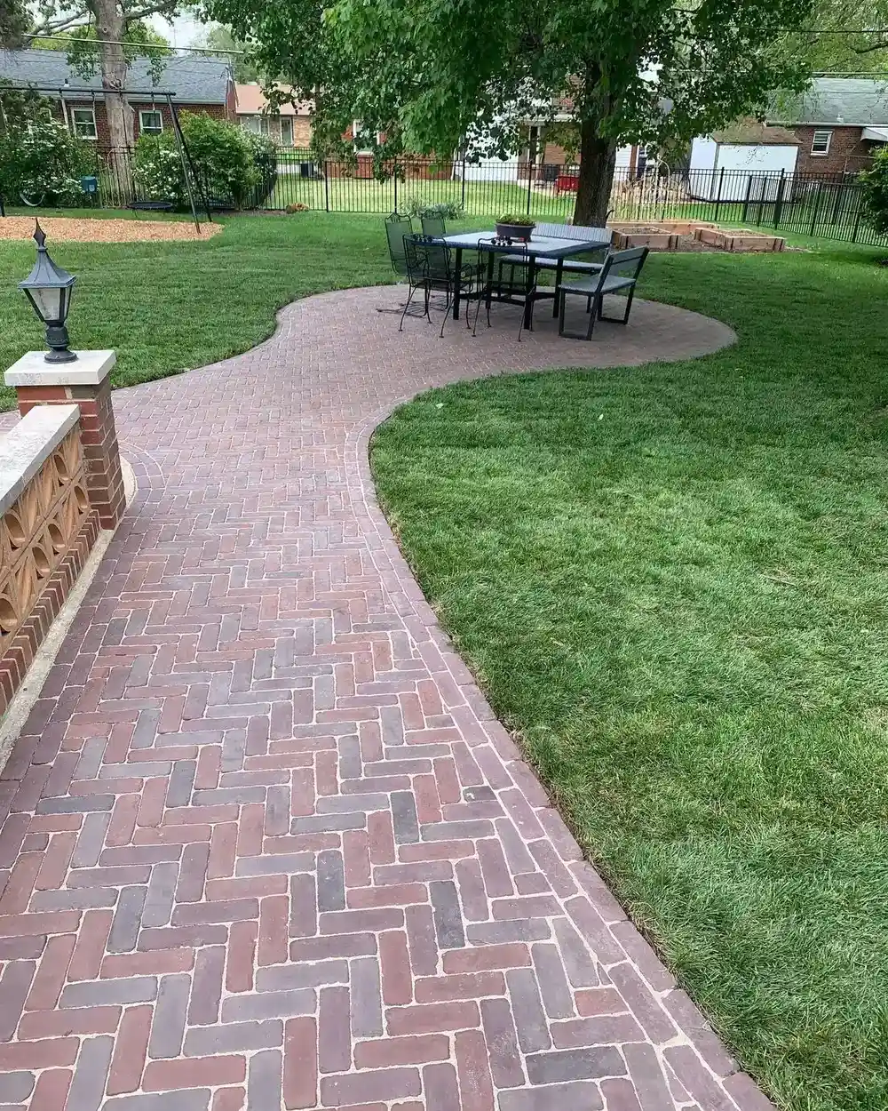 Herringbone brick walkway built by Green Operations in St. Louis