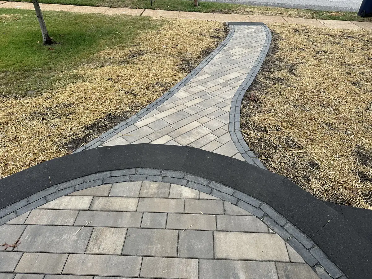 Custom paver walkway leading to front entry of a St. Louis home